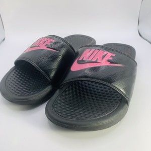 Nike Sz 6 Benassi Jdi Slides Womens Pink & Black 343881-061 Athletic Slide